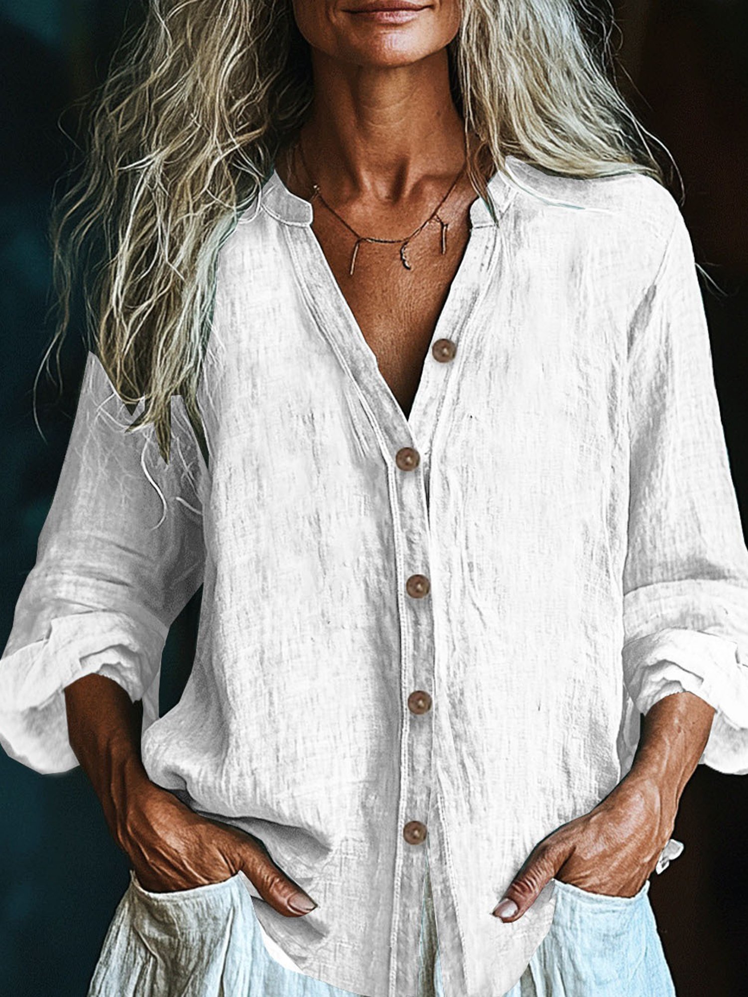 Casual Plain V Neck Shirt