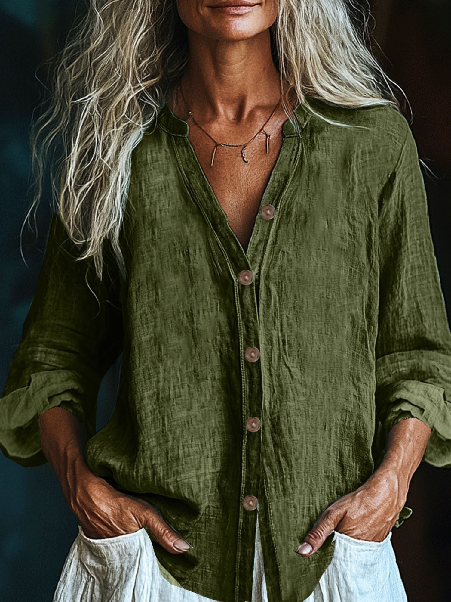 Casual Plain V Neck Shirt