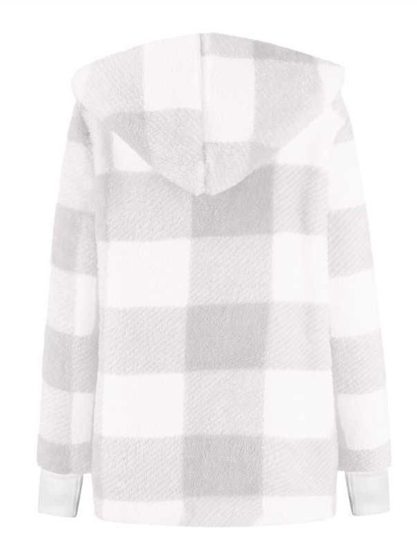 Plaid Urban Pocket Stitching Hooded Jacket