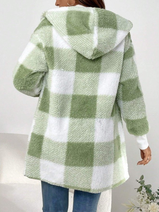 Plaid Urban Pocket Stitching Hooded Jacket