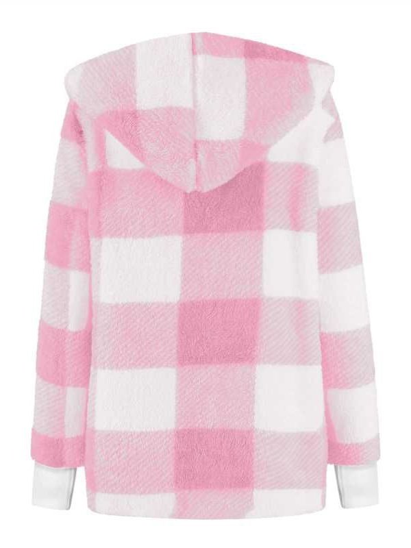 Plaid Urban Pocket Stitching Hooded Jacket