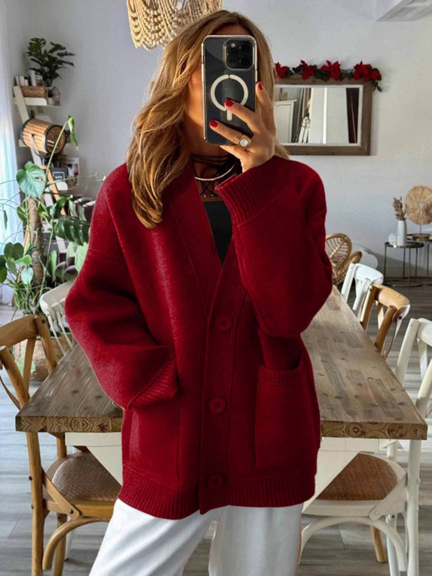 Casual Plain V Neck Cardigan