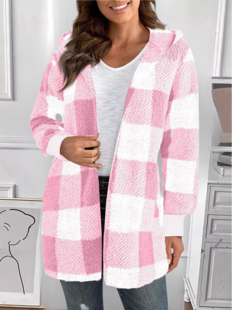 Plaid Urban Pocket Stitching Hooded Jacket