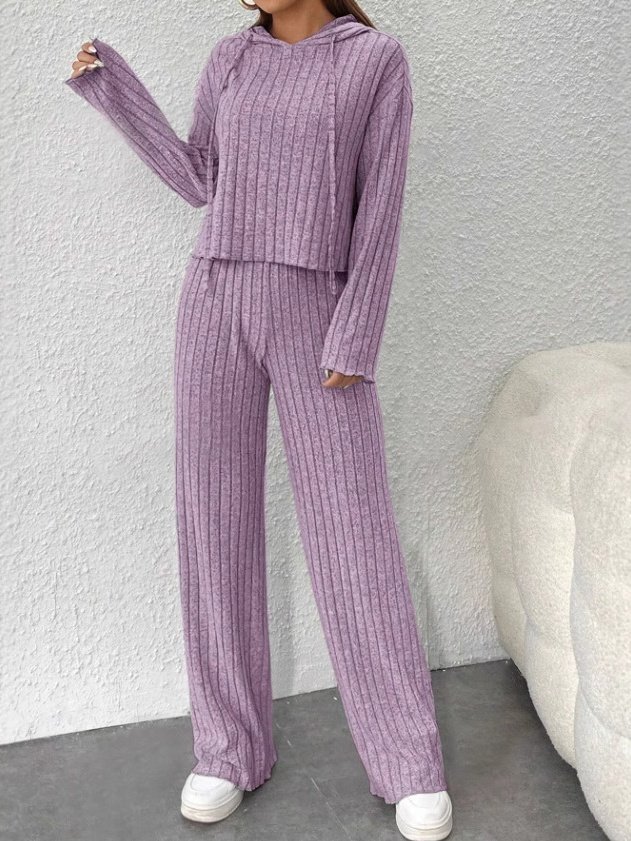Women's Embossed Plain Daily Going Out Two-Piece Set Purple Casual Spring/Fall Top With Pants Matching Set