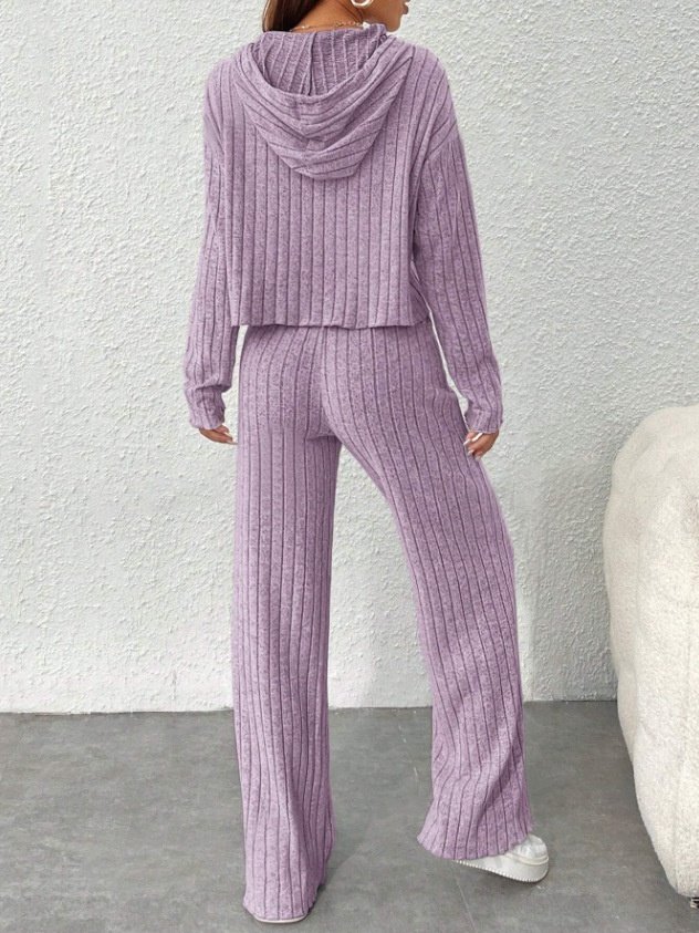Women's Embossed Plain Daily Going Out Two-Piece Set Purple Casual Spring/Fall Top With Pants Matching Set