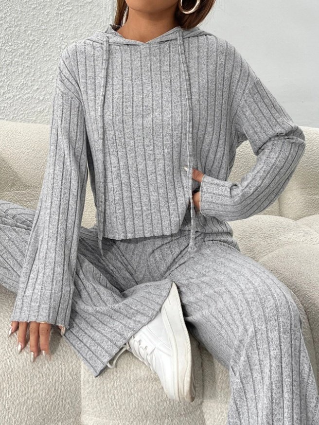Women's Embossed Plain Daily Going Out Two-Piece Set Purple Casual Spring/Fall Top With Pants Matching Set
