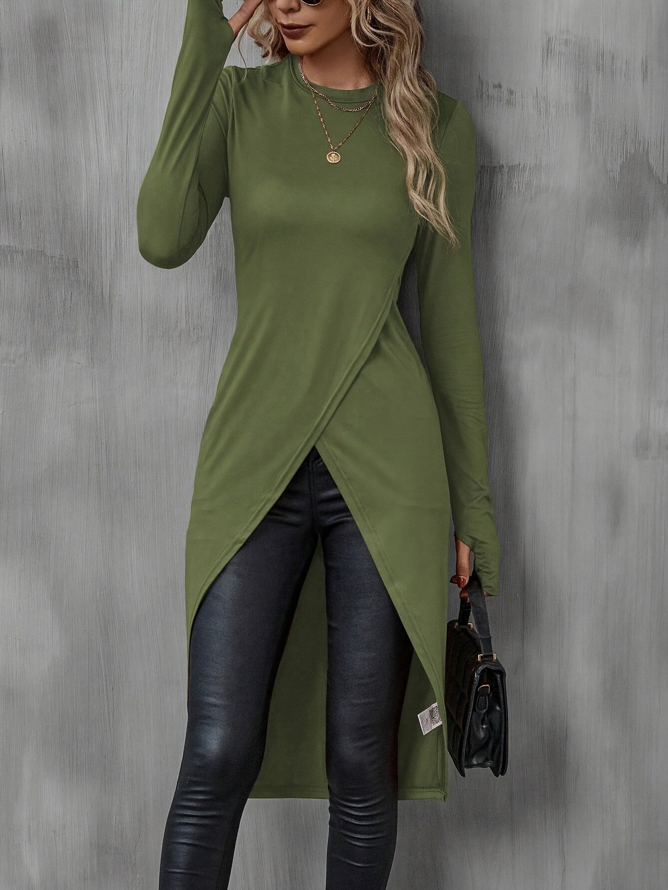 Women Plain Crew Neck Vintage Long Sleeve T-shirt