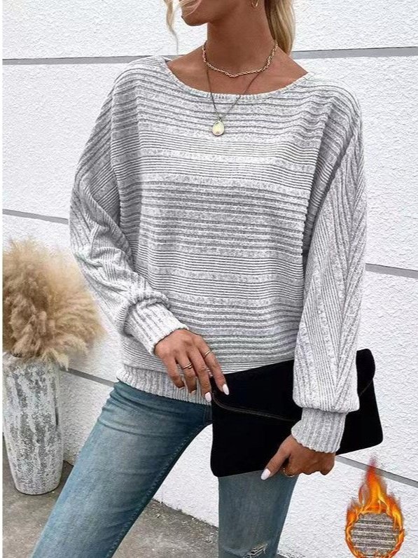 Women Plain Crew Neck Vintage Long Sleeve T-shirt