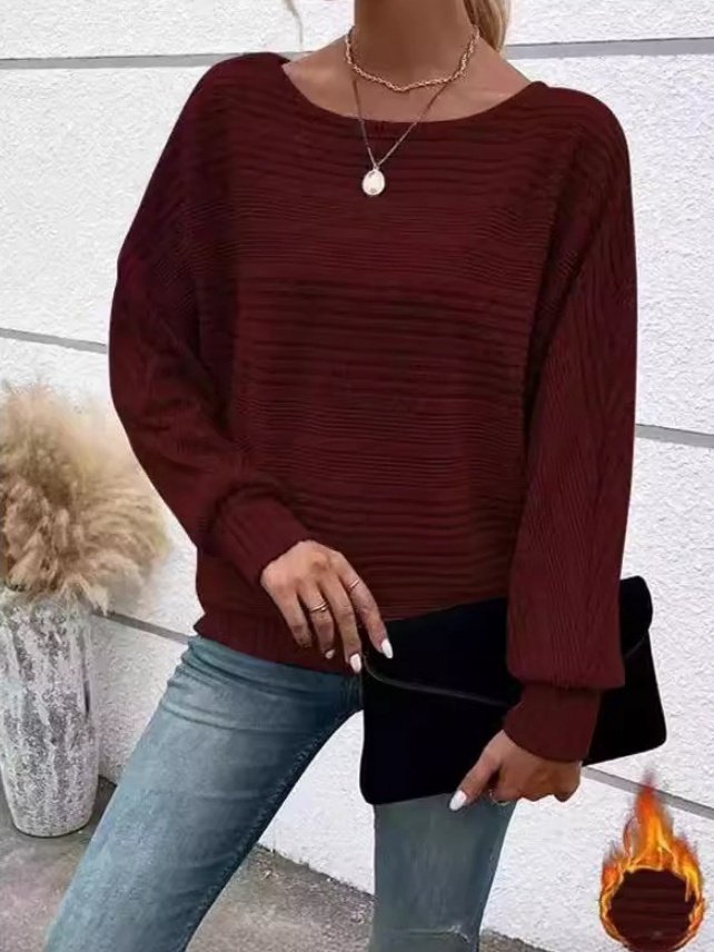 Women Plain Crew Neck Vintage Long Sleeve T-shirt