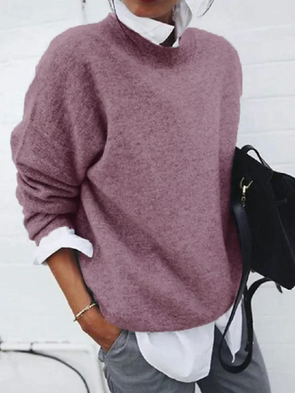 Women's Simple Regular Fit Solid Color Crew Neck Sweater