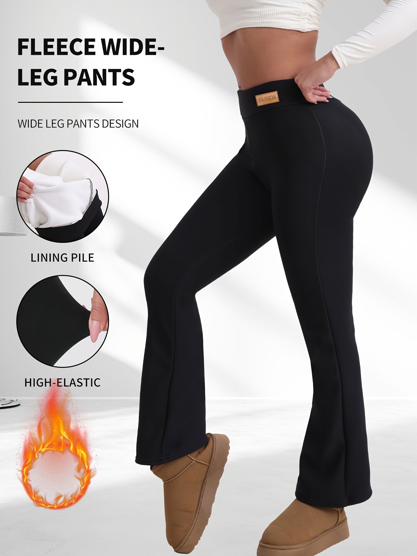 Women's winter high waist elastic plus velvet flared pants slim hip lift warm casual pants sports outdoor versatile