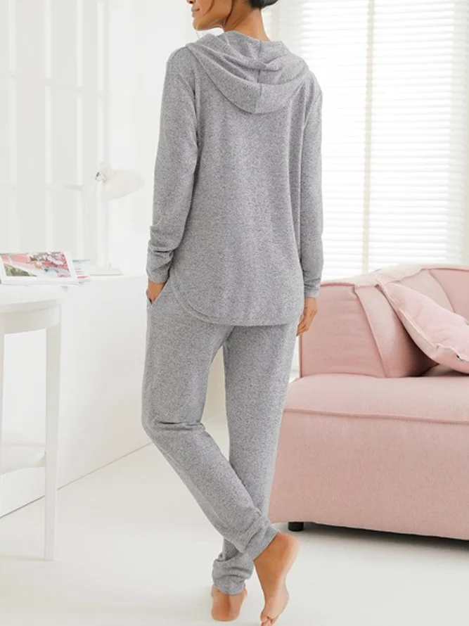 Women's Drawstring Plain Daily Going Out Two-Piece Set Gray Casual Spring/Fall Coat With Pants Matching Set