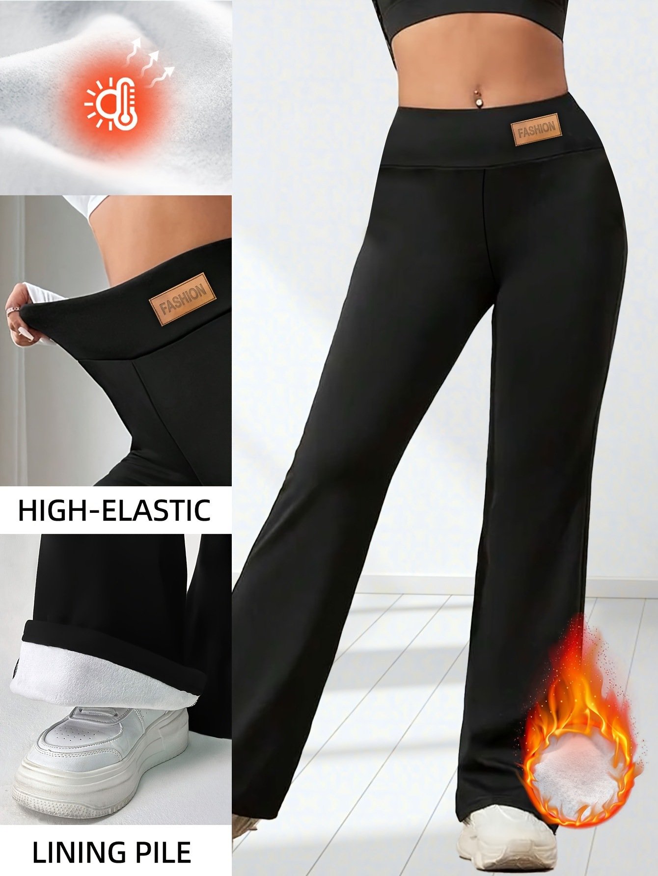 Women's winter high waist elastic plus velvet flared pants slim hip lift warm casual pants sports outdoor versatile
