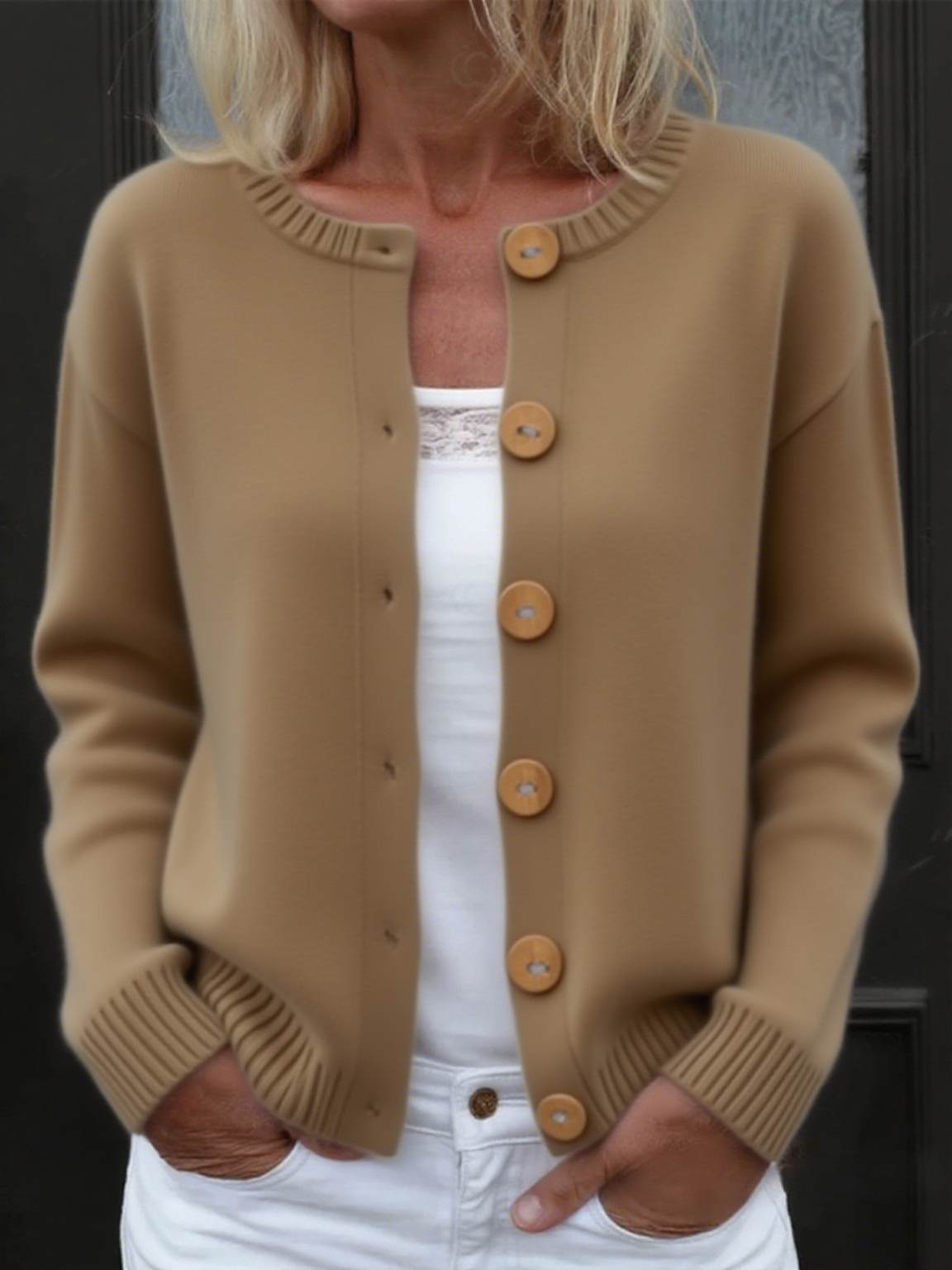 Casual Stand Collar Wool/Knitting Cardigan