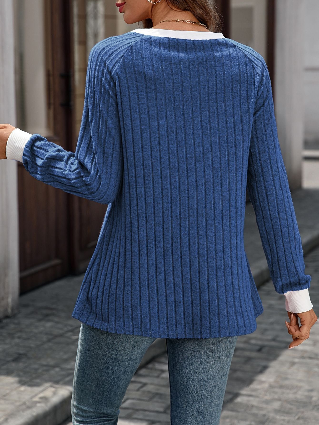 Women Color Block Crew Neck Casual Long Sleeve T-shirt