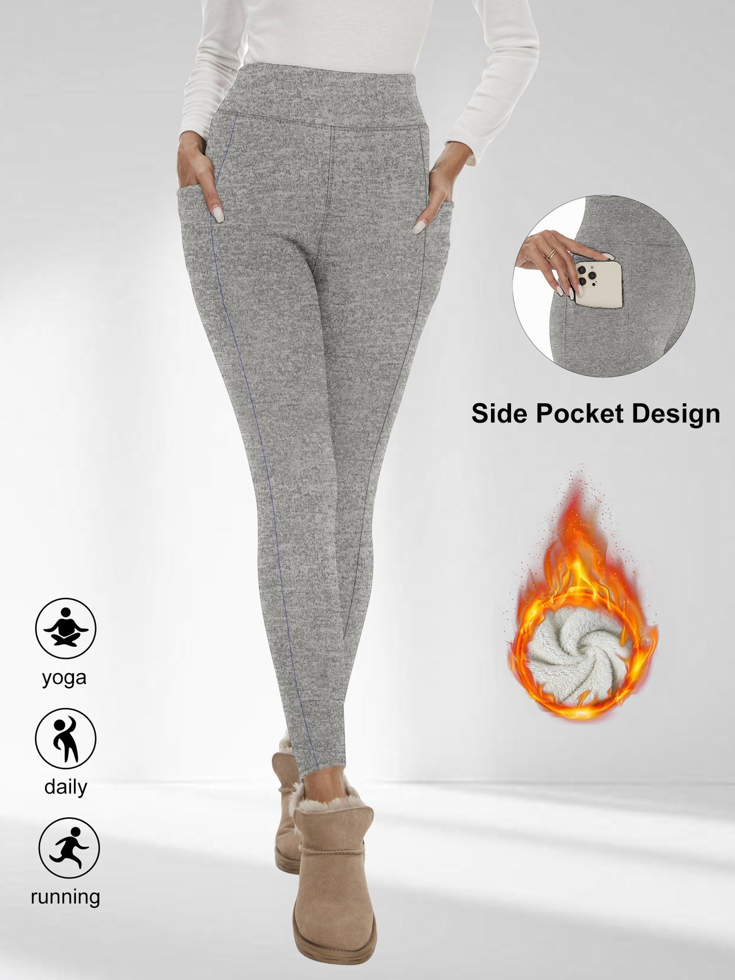 Thickened Fleece Leggings High Waist With Pockets For Women Autumn And Winter Tight Warm Yoga Pants