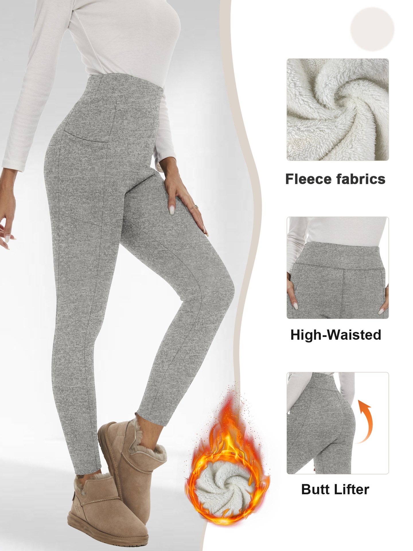 Thickened Fleece Leggings High Waist With Pockets For Women Autumn And Winter Tight Warm Yoga Pants