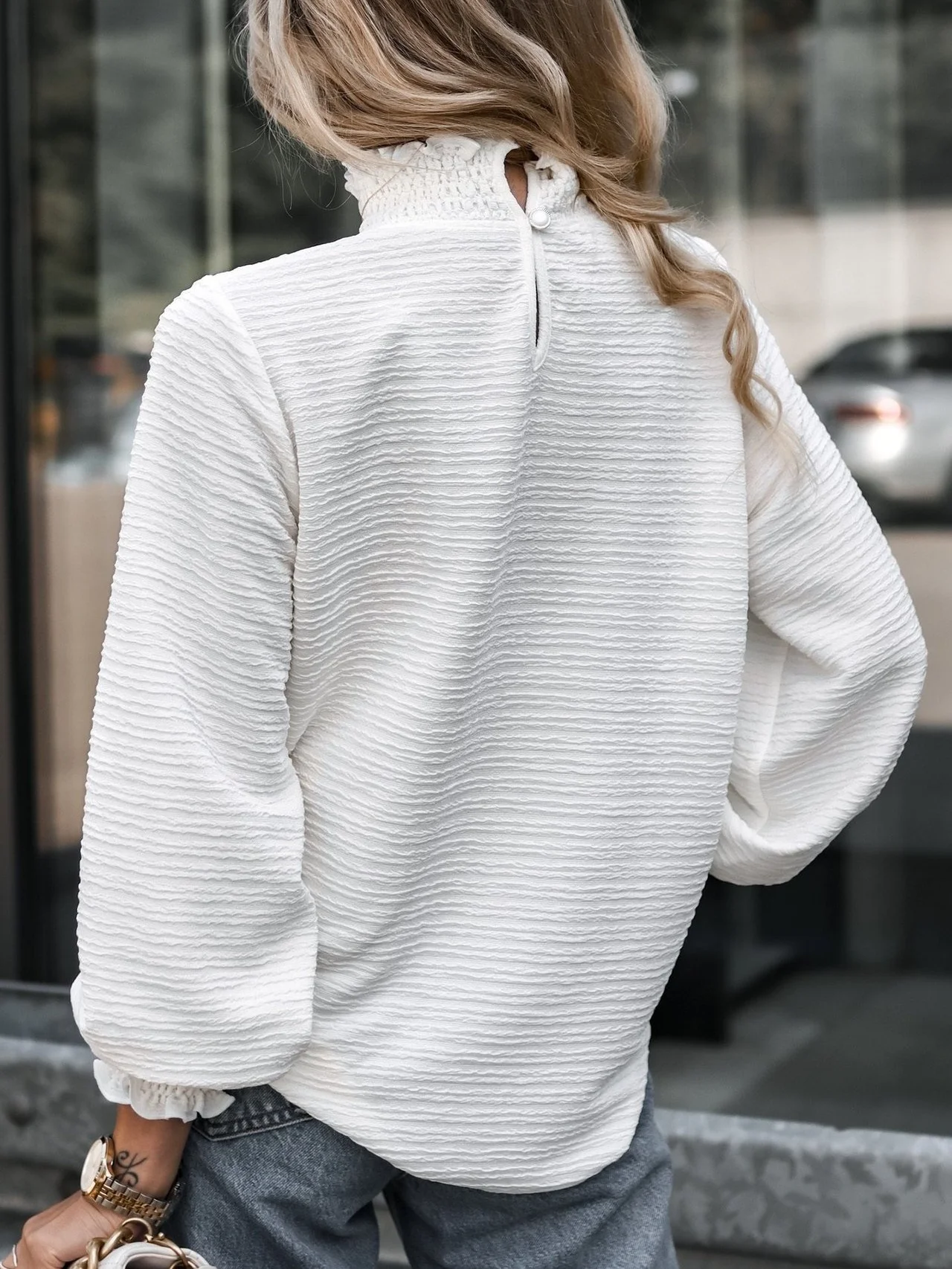 Women Geometric Stand Collar Vintage Long Sleeve T-shirt
