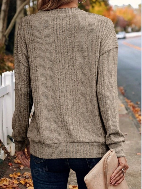 Women Plain V Neck Casual Long Sleeve T-shirt