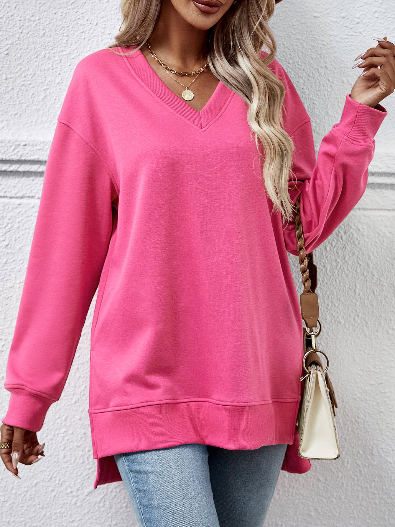 Crew Neck Plain Casual Sweatshirt