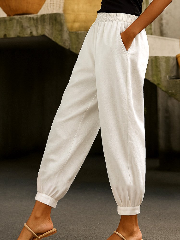 Linen Regular Fit Casual Plain Pants