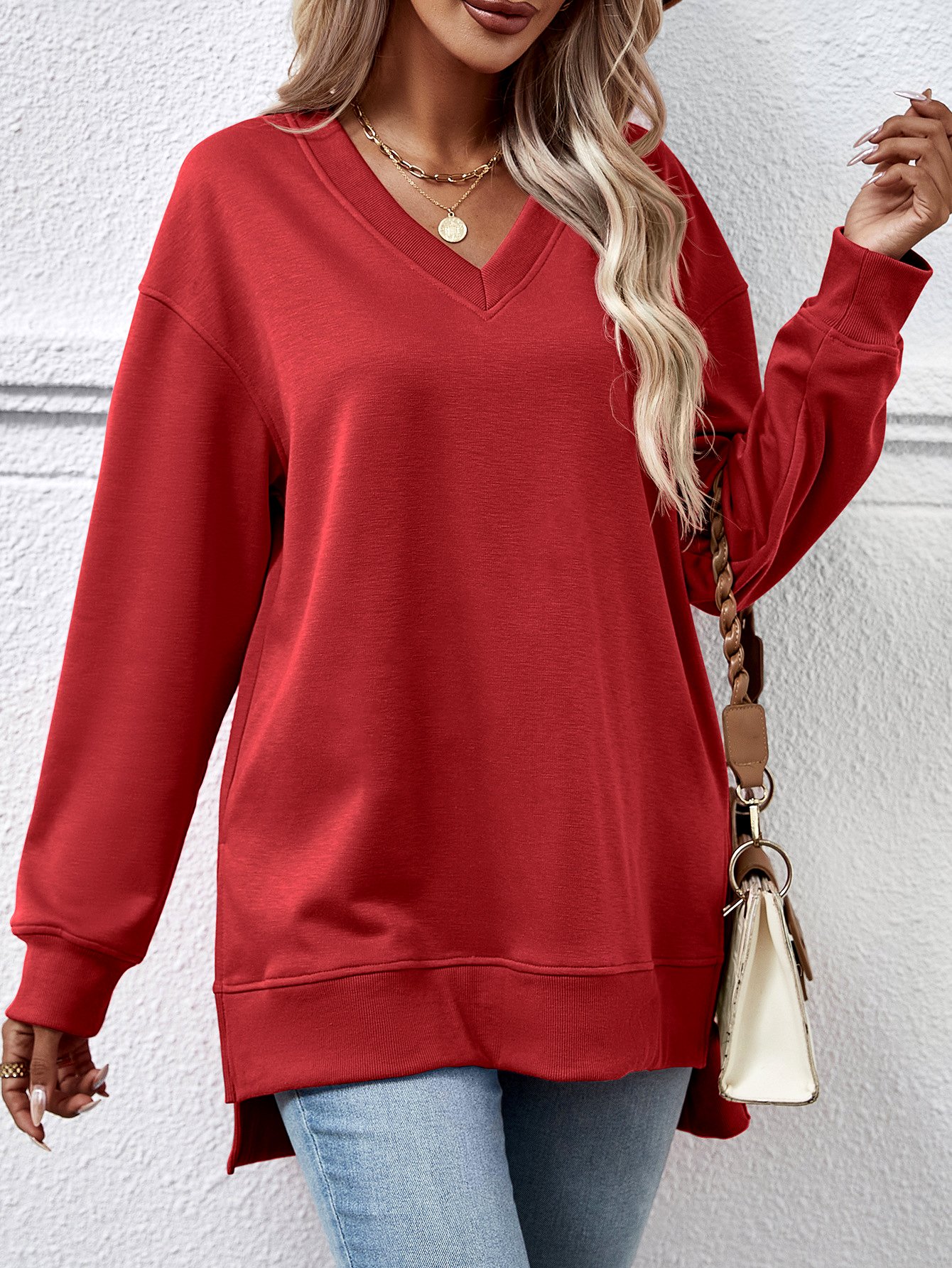 Crew Neck Plain Casual Sweatshirt
