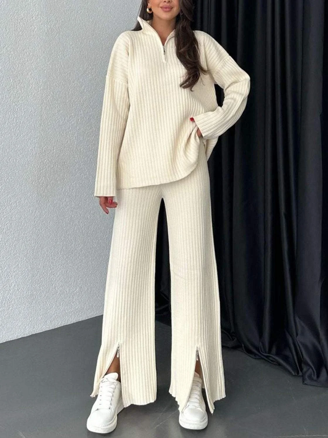 Women's Embossed Plain Daily Going Out Two-Piece Set Apricot Casual Spring/Fall Top With Pants Matching Set