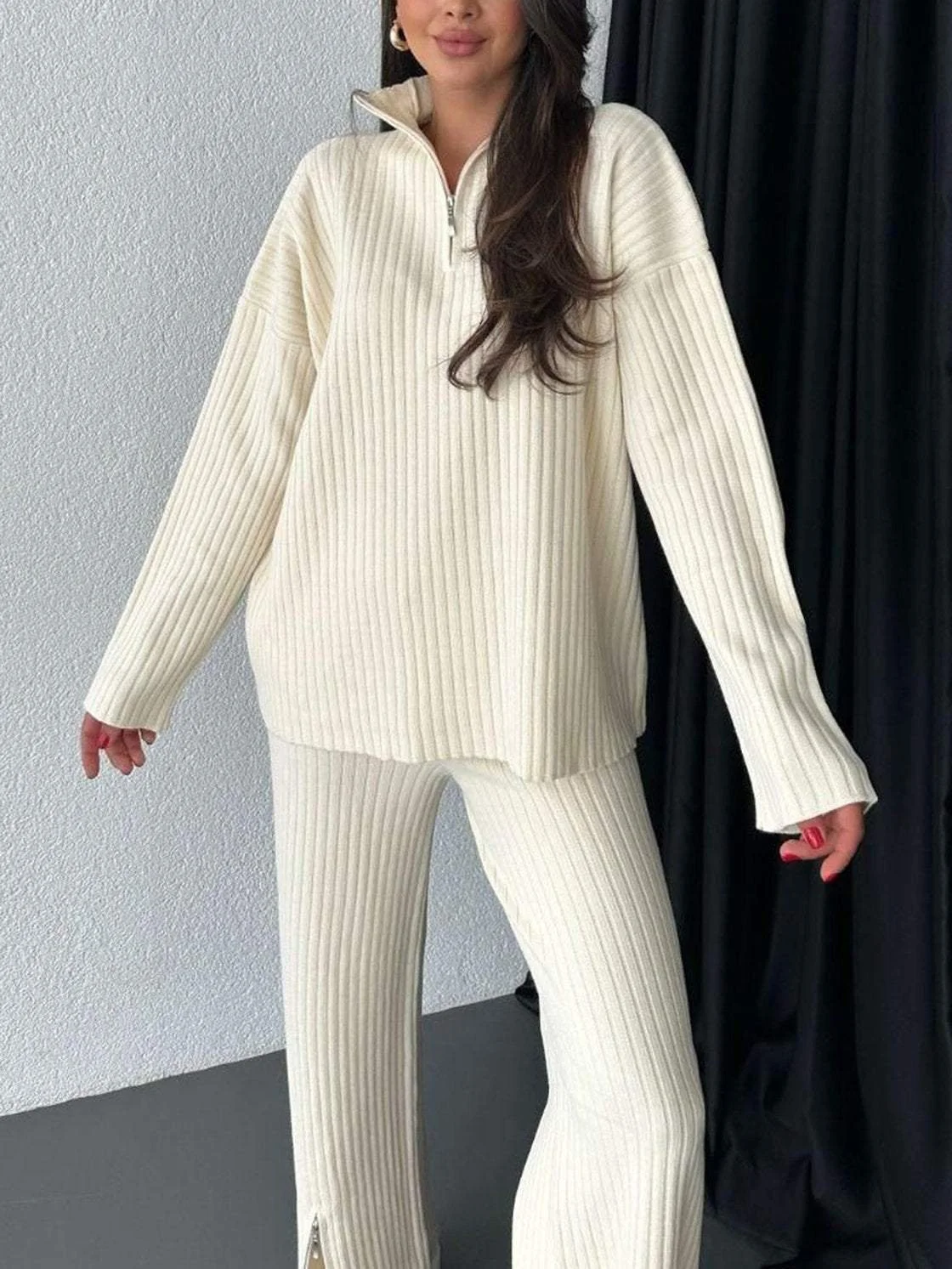 Women's Embossed Plain Daily Going Out Two-Piece Set Apricot Casual Spring/Fall Top With Pants Matching Set