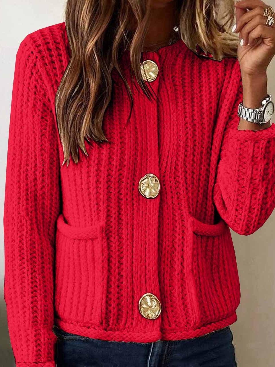 Loose Crew Neck Plain Vintage Cardigan