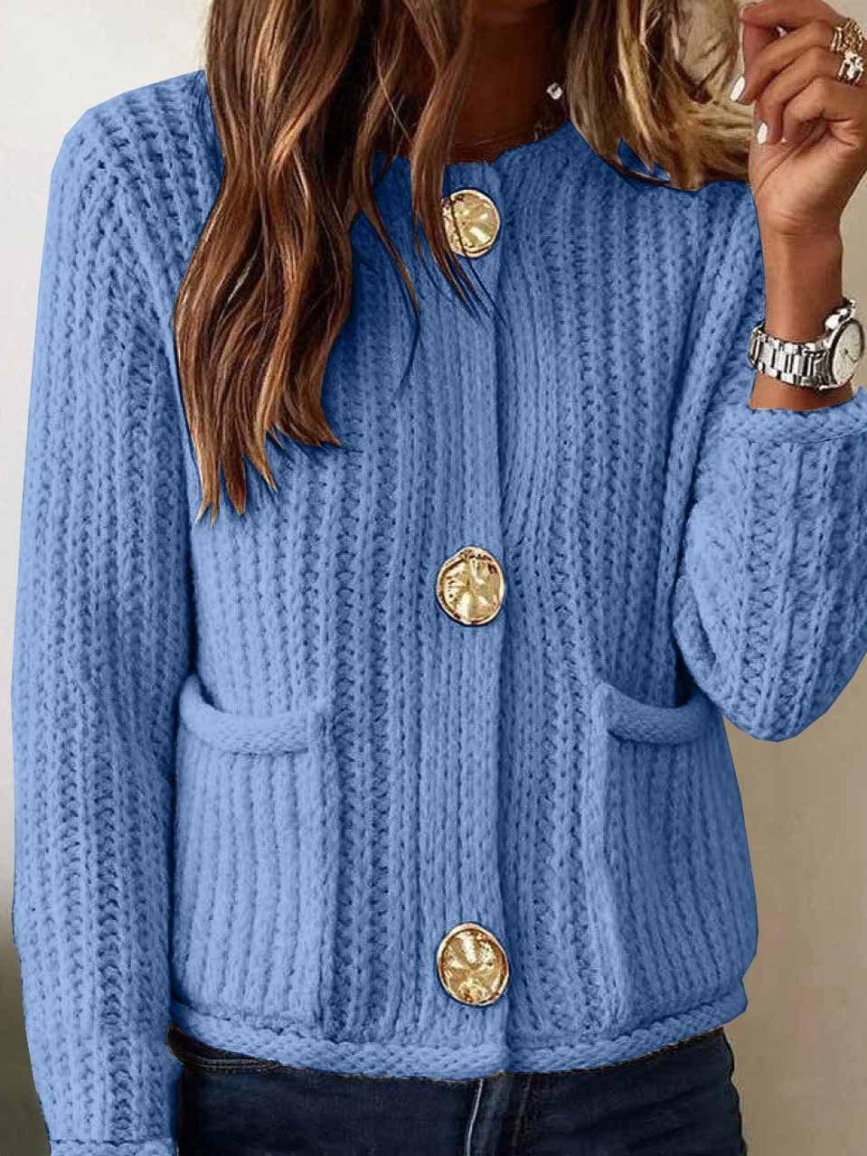 Loose Crew Neck Plain Vintage Cardigan