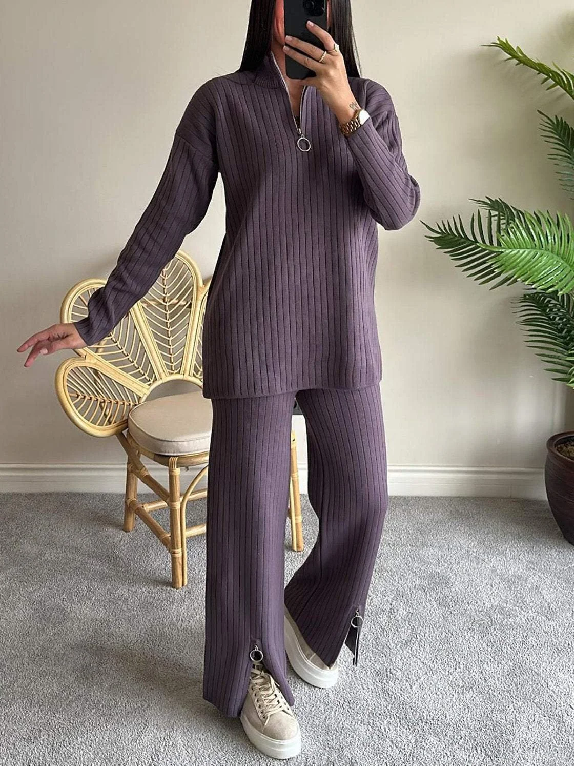 Women's Embossed Plain Daily Going Out Two-Piece Set Apricot Casual Spring/Fall Top With Pants Matching Set