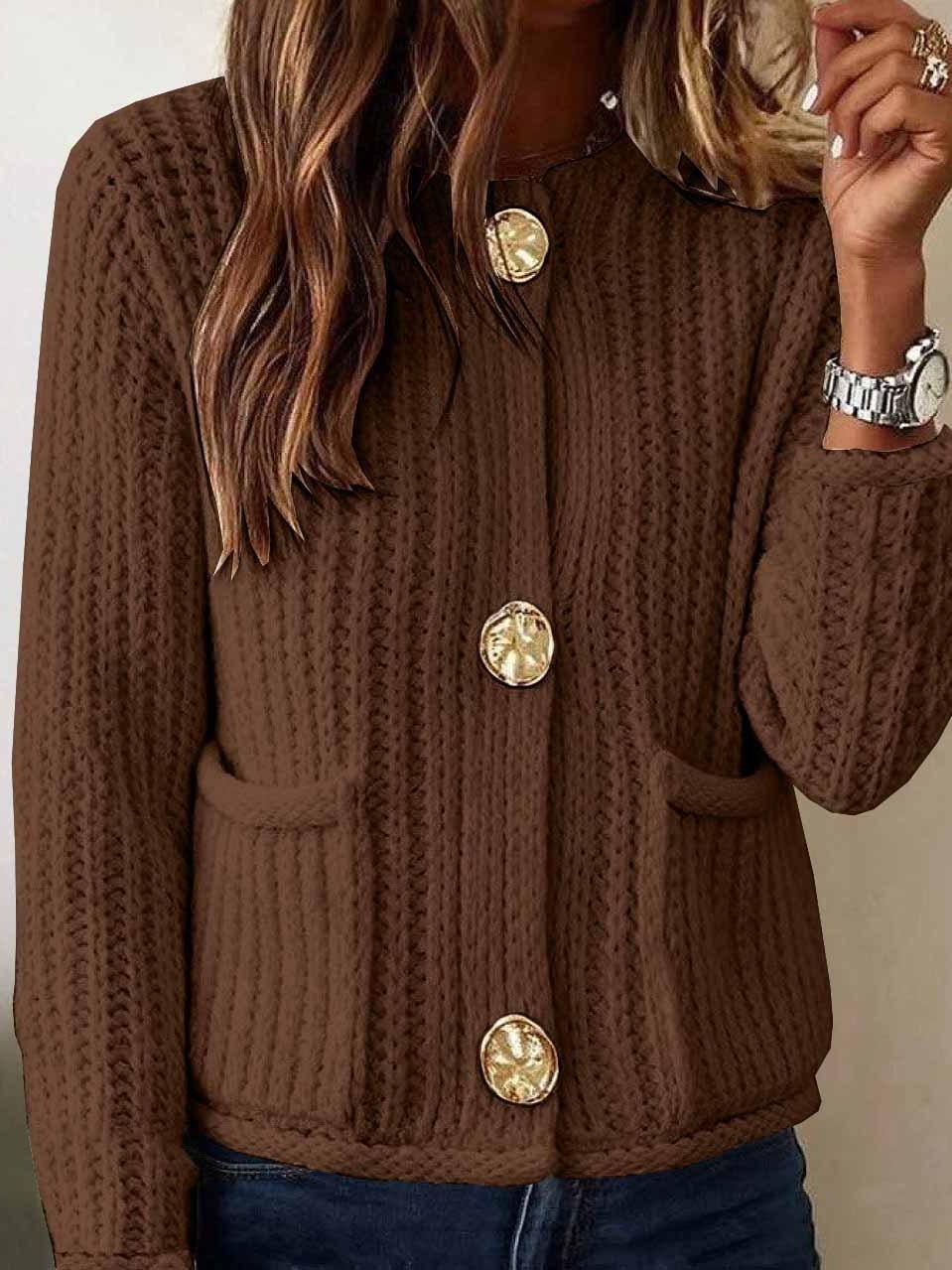Loose Crew Neck Plain Vintage Cardigan