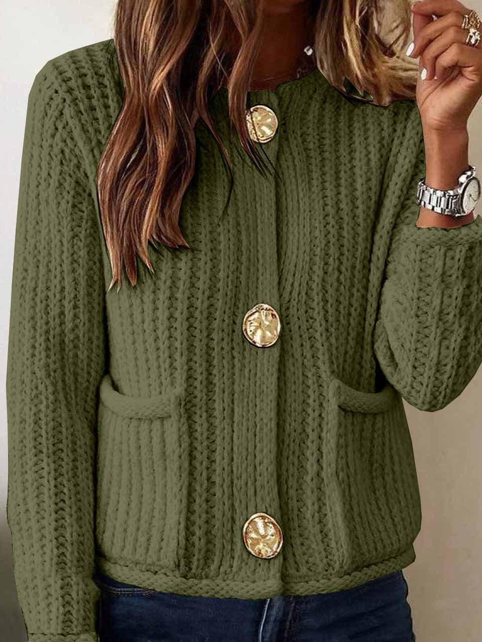 Loose Crew Neck Plain Vintage Cardigan