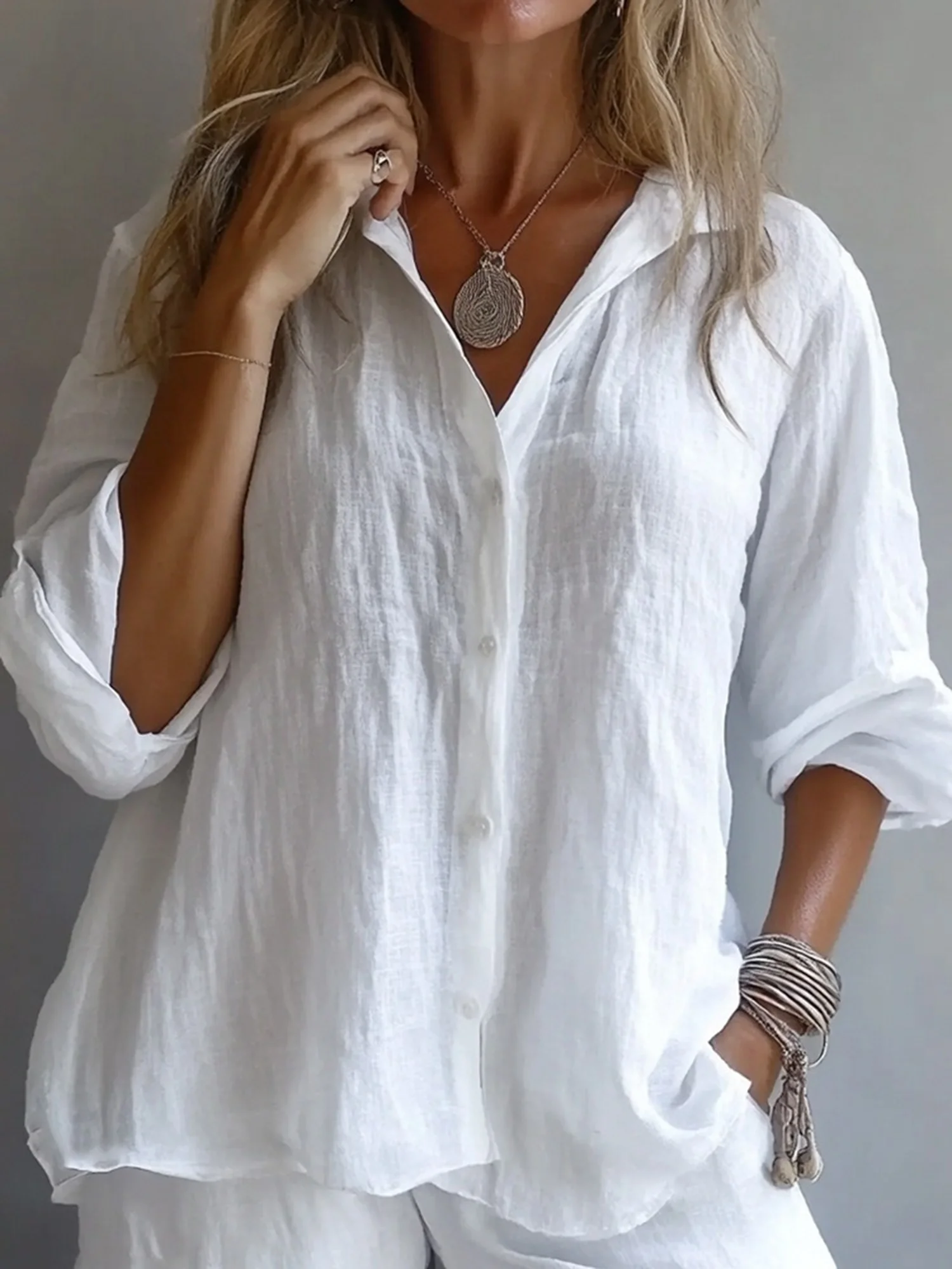 Casual Plain Shirt Collar Shirt