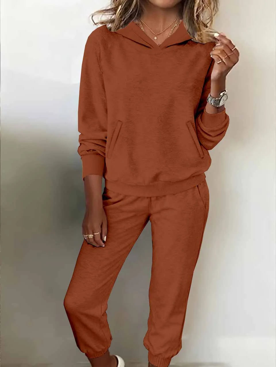 Women's Autumn And Winter Hooded Sweatshirt And Sweatpants Suit Fleece Casual Fashion Two-Piece Suit