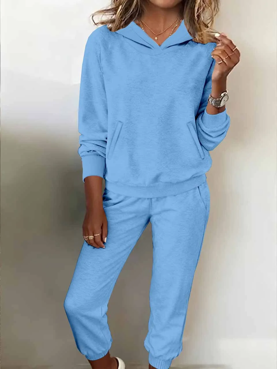 Women's Autumn And Winter Hooded Sweatshirt And Sweatpants Suit Fleece Casual Fashion Two-Piece Suit