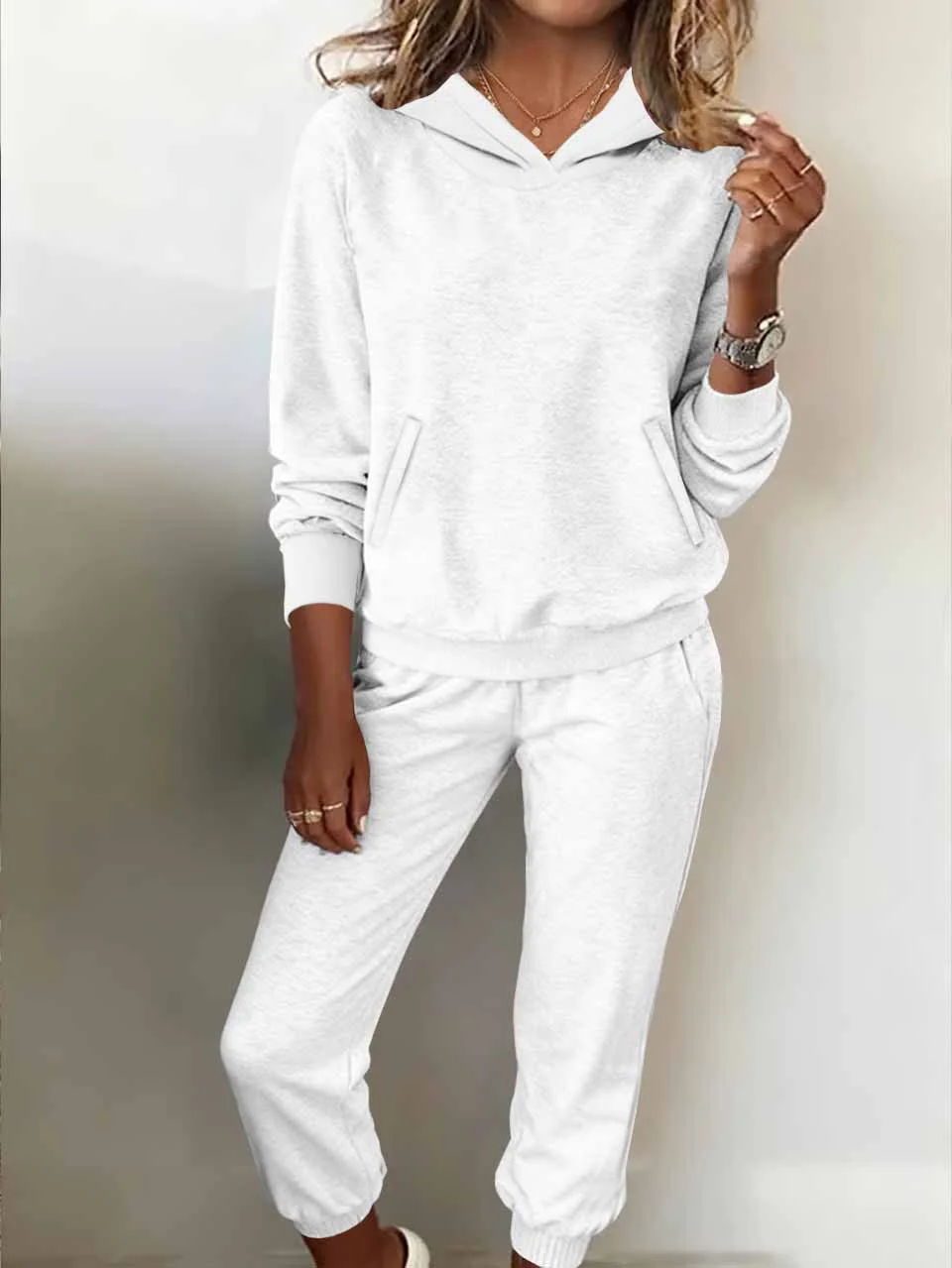 Women's Autumn And Winter Hooded Sweatshirt And Sweatpants Suit Fleece Casual Fashion Two-Piece Suit