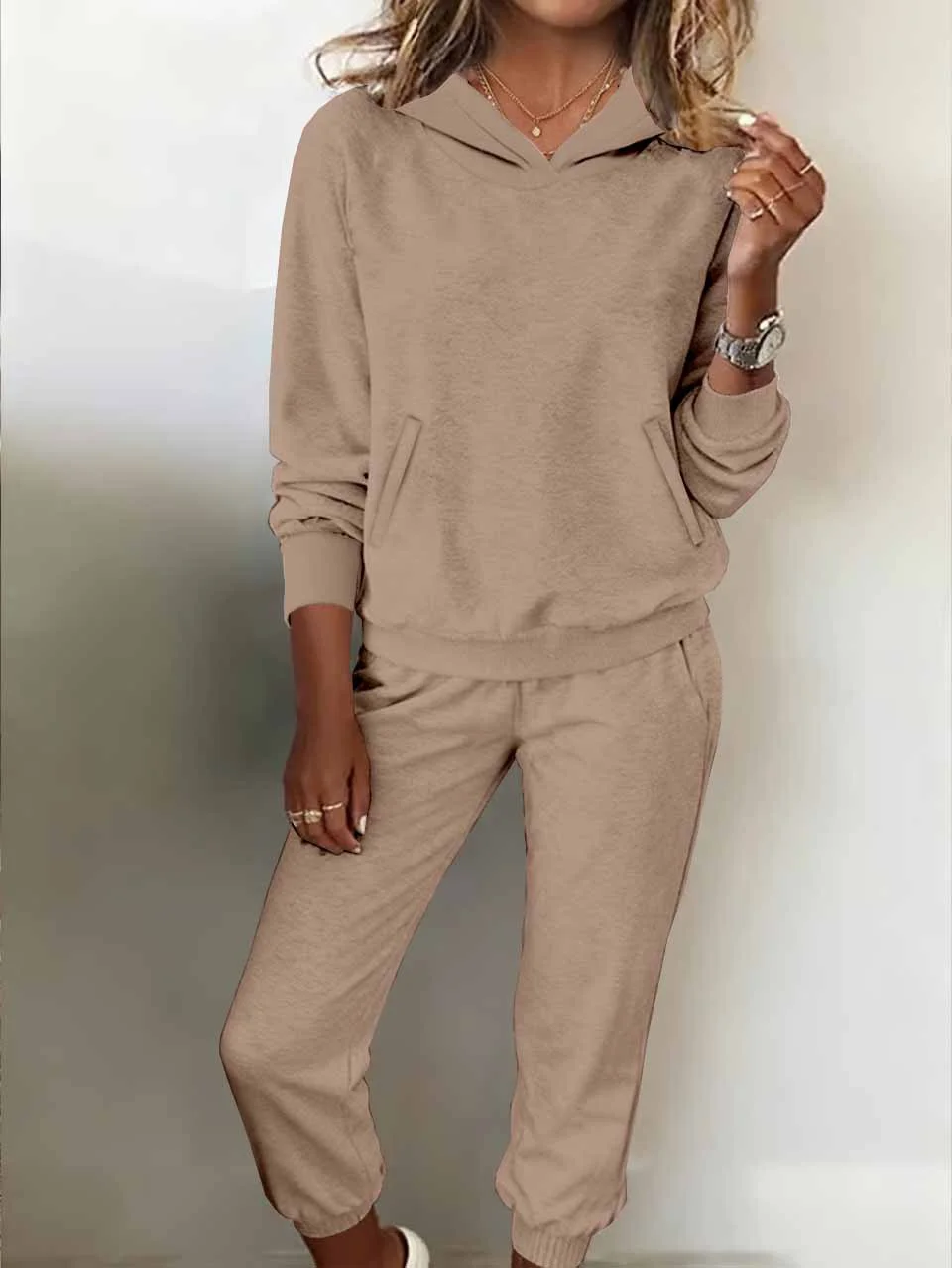 Women's Autumn And Winter Hooded Sweatshirt And Sweatpants Suit Fleece Casual Fashion Two-Piece Suit