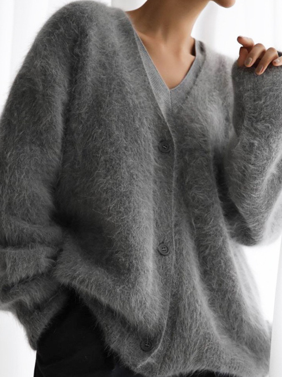 Thickened Imitation Mink Knitted Cardigan 2025 New Lazy Style Design Loose Temperament V-neck Sweater Cardigan