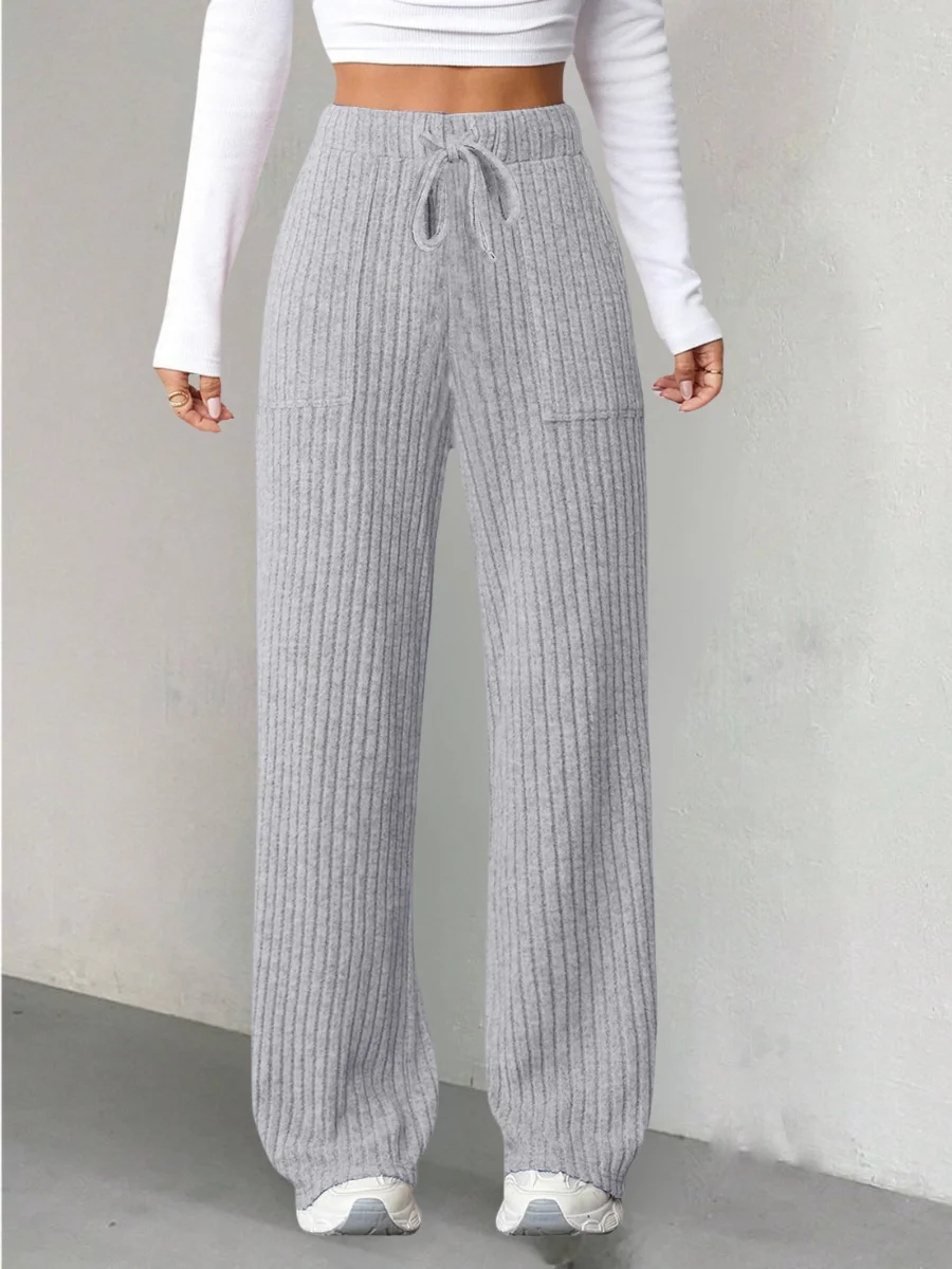 Women's  Elastic Waist H-Line Wide Leg Pants Daily Going Out Pants Blue Casual Split Joint Plain Spring/Fall Pants
