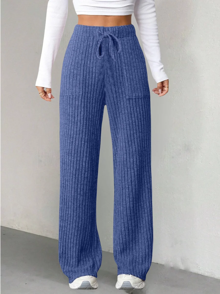 Women's  Elastic Waist H-Line Wide Leg Pants Daily Going Out Pants Blue Casual Split Joint Plain Spring/Fall Pants