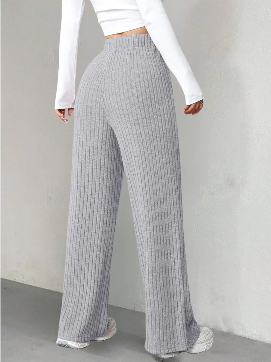 Women's  Elastic Waist H-Line Wide Leg Pants Daily Going Out Pants Blue Casual Split Joint Plain Spring/Fall Pants