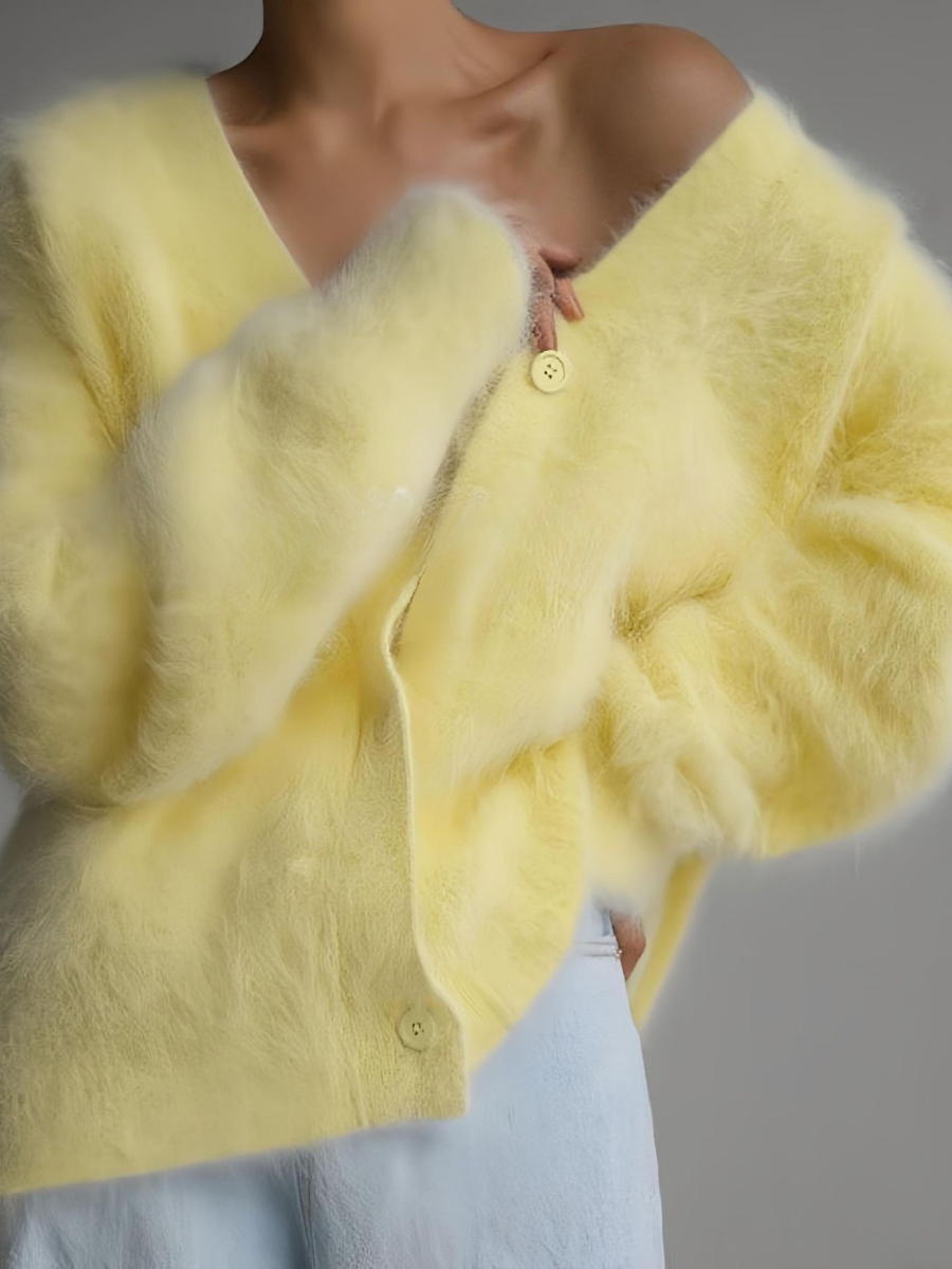 Thickened Imitation Mink Knitted Cardigan 2025 New Lazy Style Design Loose Temperament V-neck Sweater Cardigan