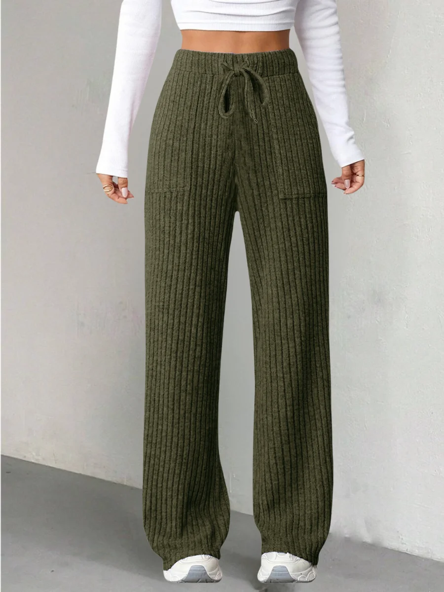 Women's  Elastic Waist H-Line Wide Leg Pants Daily Going Out Pants Blue Casual Split Joint Plain Spring/Fall Pants