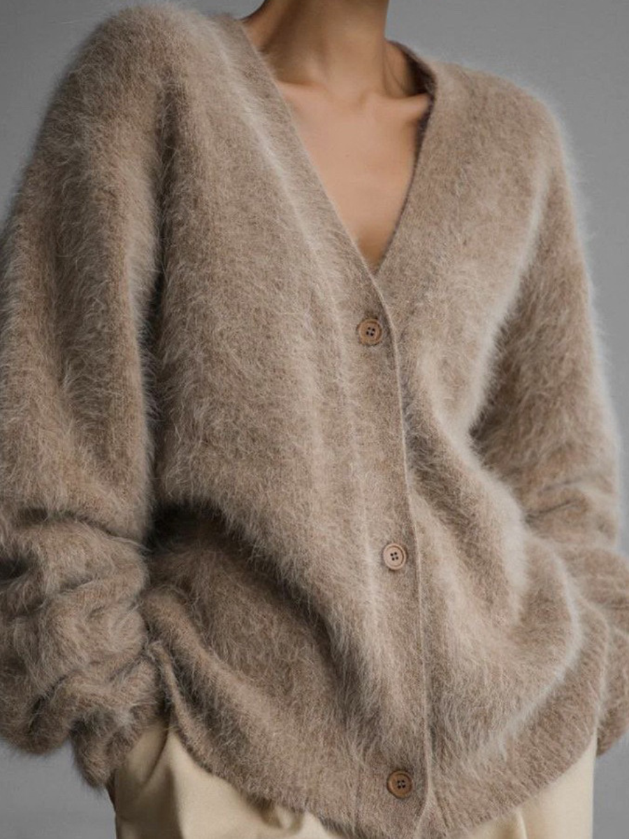 Thickened Imitation Mink Knitted Cardigan 2025 New Lazy Style Design Loose Temperament V-neck Sweater Cardigan