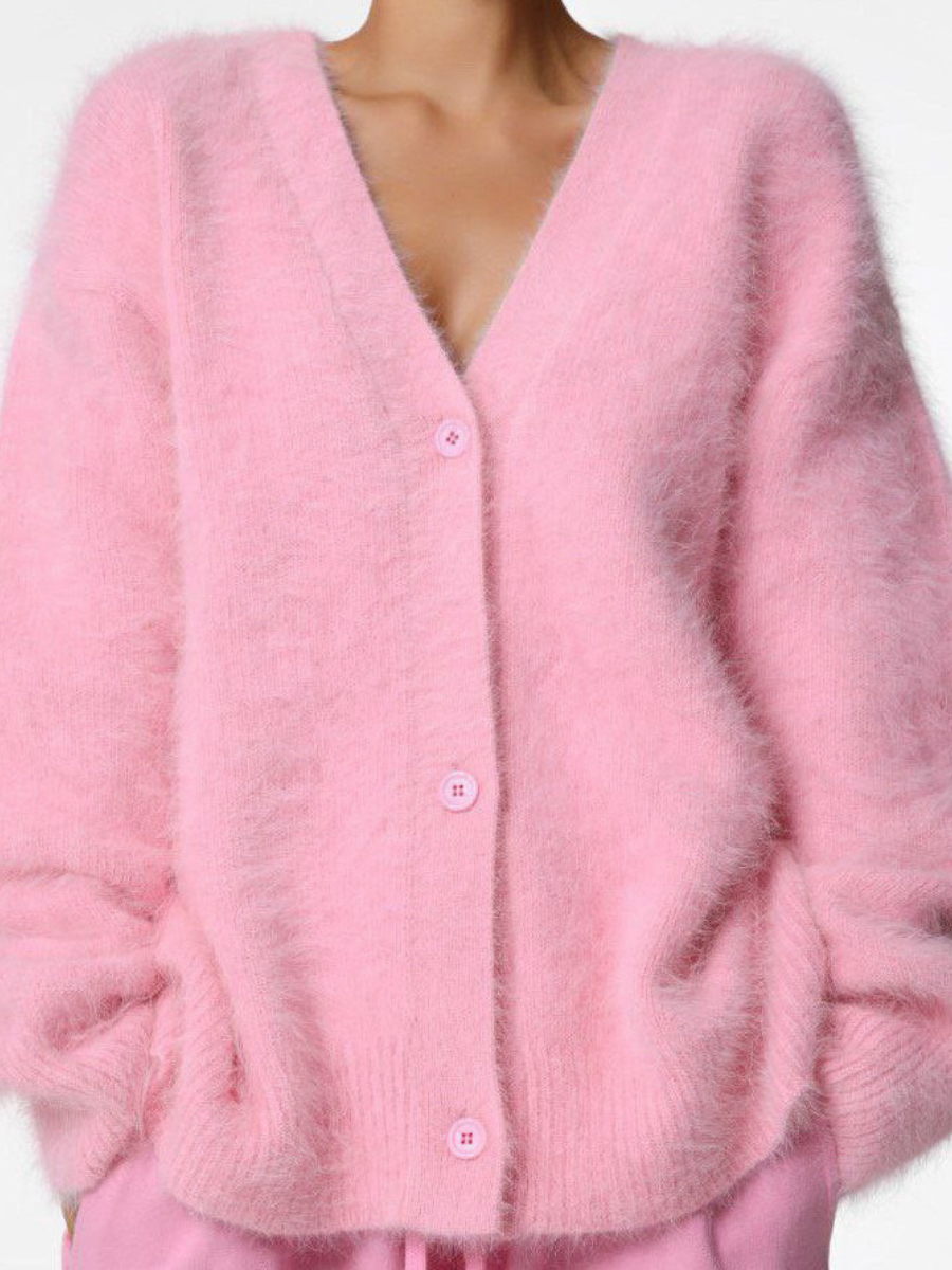 Thickened Imitation Mink Knitted Cardigan 2025 New Lazy Style Design Loose Temperament V-neck Sweater Cardigan