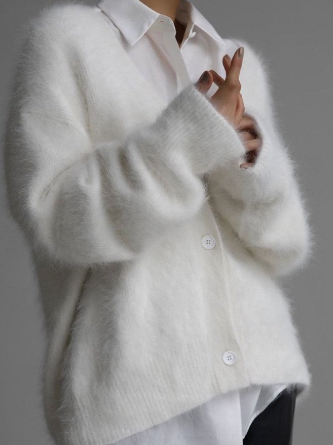 Thickened Imitation Mink Knitted Cardigan 2025 New Lazy Style Design Loose Temperament V-neck Sweater Cardigan