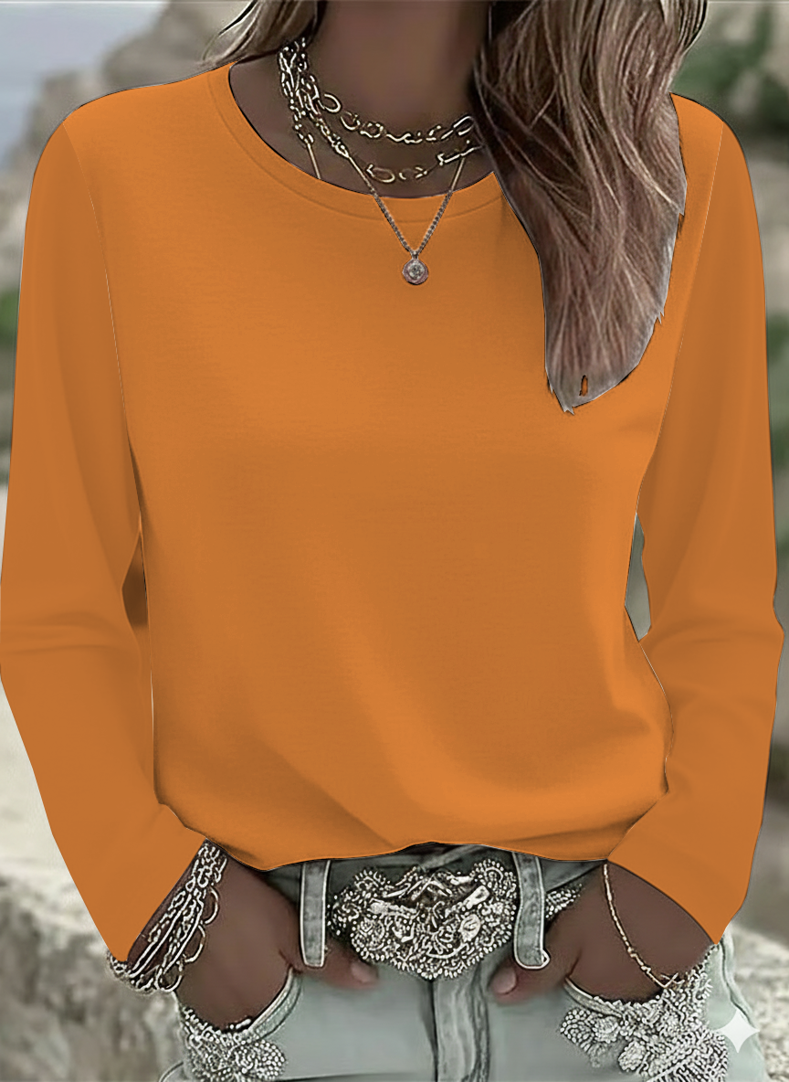 Women Plain Crew Neck Casual Long Sleeve T-shirt