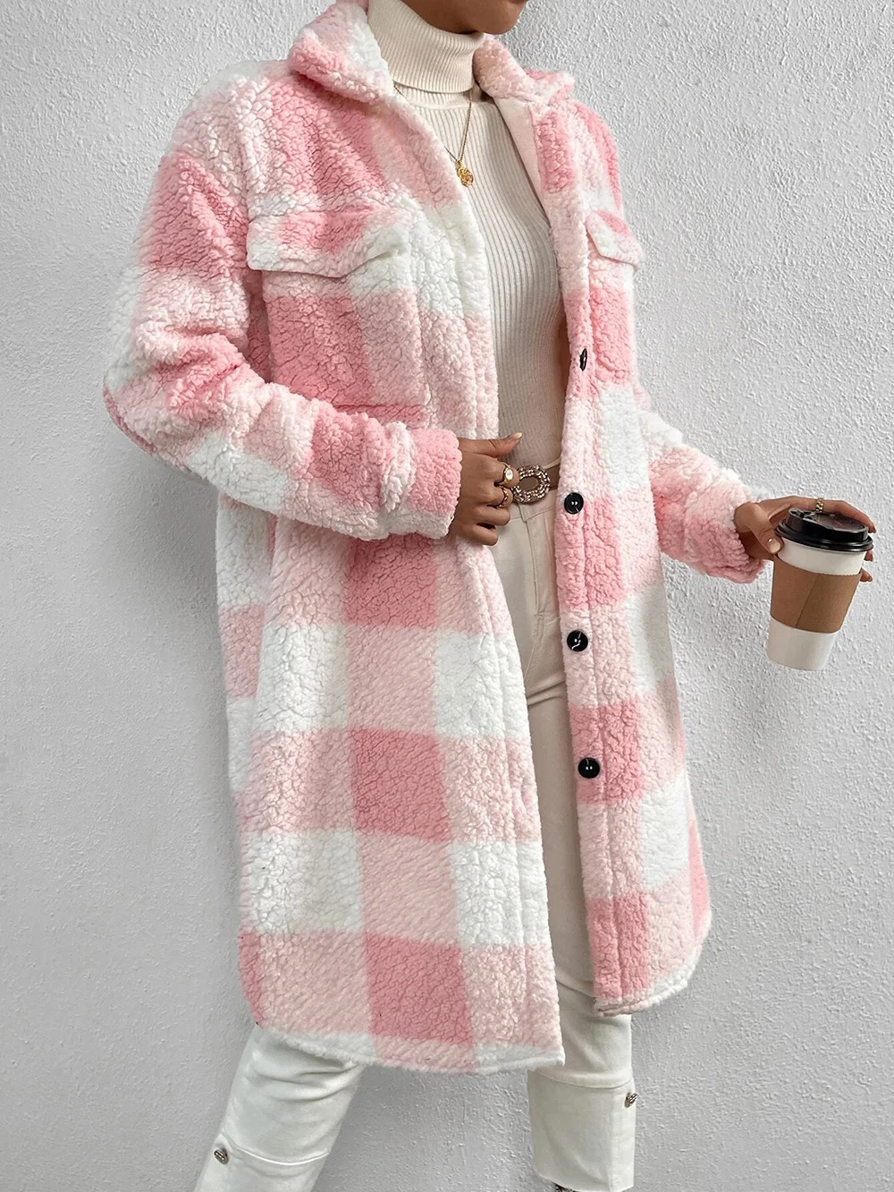 Lady Romance Buckle Coral Velvet Shawl Collar Coat