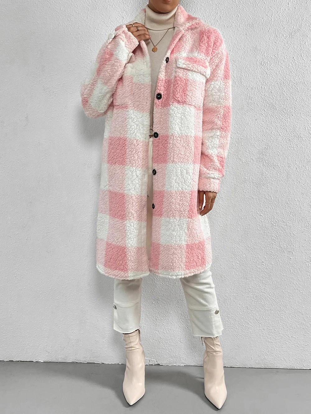 Lady Romance Buckle Coral Velvet Shawl Collar Coat